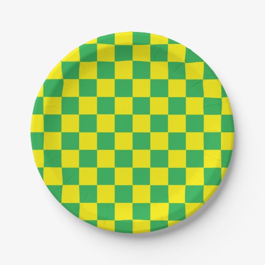 Assiettes En Carton à damiers vert et jaune (Devant)