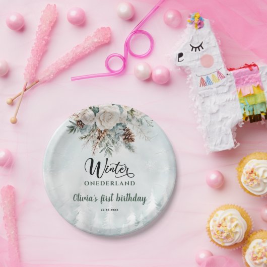 Assiettes En Carton À feuillage persistant hiver Onederland Premier an (Fête)