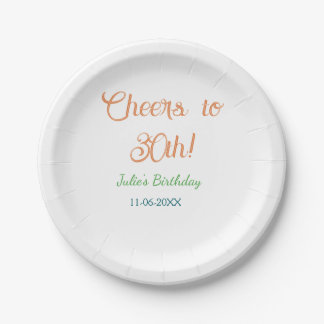 Assiettes En Carton À la 30e anniversaire nom date orange vert bleu