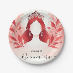 Assiettes En Carton À la Couronne Rose Chaud Tiara Noir Dentelle Rouge