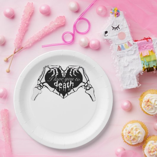 Assiettes En Carton À la mort - Squelette Coeur main (Fête)