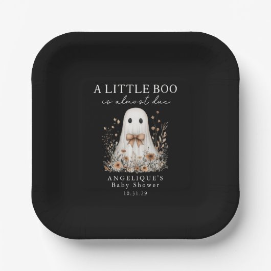 Assiettes En Carton A Little Boo Cute Ghost Wildflowers Baby Shower  (Recto)