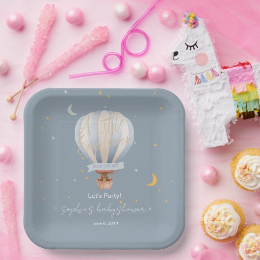 Assiettes En Carton A Little Explorer Hot Air Balloon Custom (Fête)