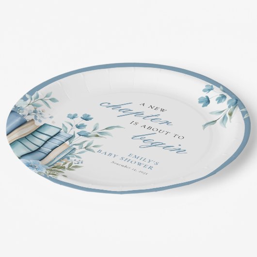 Assiettes En Carton A New Chapter Blue Baby Shower (Angle)