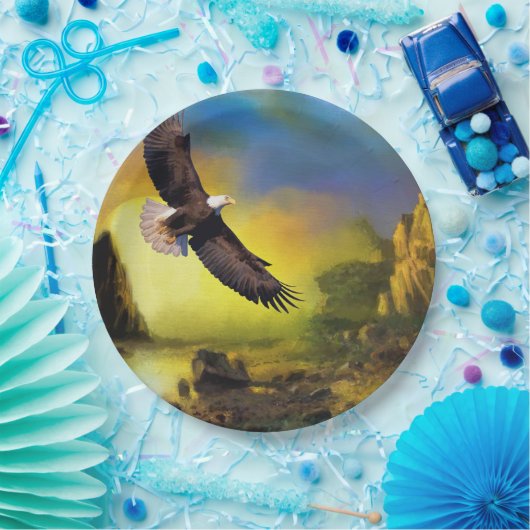 Assiettes En Carton A Patriotic Design with Bald Eagle Flying (Fête)