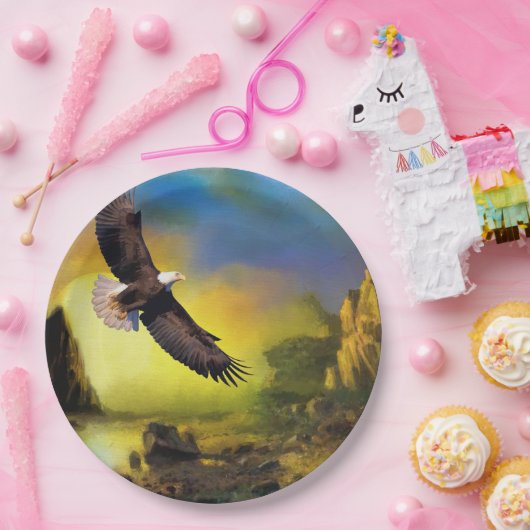 Assiettes En Carton A Patriotic Design with Bald Eagle Flying (Fête)