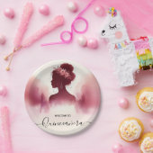 Assiettes En Carton À Silver Plum Lace Gown Boho Burgundy Quinceanera (Fête)