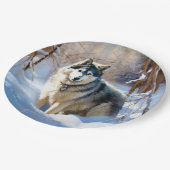 Assiettes En Carton Aaskan Malamute Laisser Il Neige Noël (Angle)