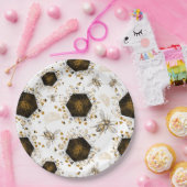 Assiettes En Carton Abeille de miel noir et or (Fête)