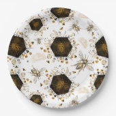 Assiettes En Carton Abeille de miel noir et or (Devant)