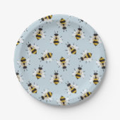 Assiettes En Carton Abeille Illustration Bleu Motif Plaque papier (Devant)