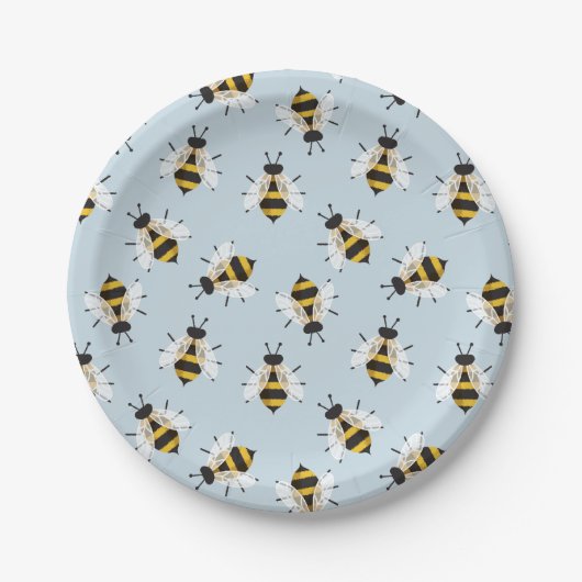 Assiettes En Carton Abeille Illustration Bleu Motif Plaque papier (Devant)