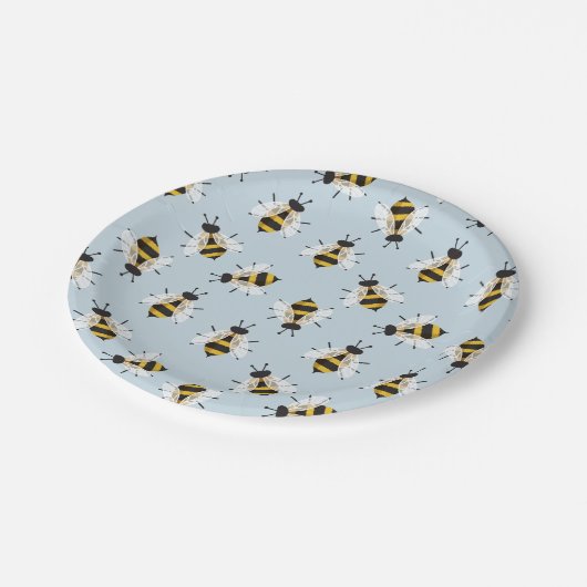 Assiettes En Carton Abeille Illustration Bleu Motif Plaque papier (Angle)