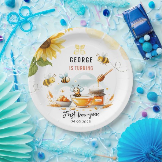 Assiettes En Carton Abeille jaune mignonne et tournesol 1er Anniversai (Fête)