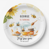 Assiettes En Carton Abeille jaune mignonne et tournesol 1er Anniversai (Devant)