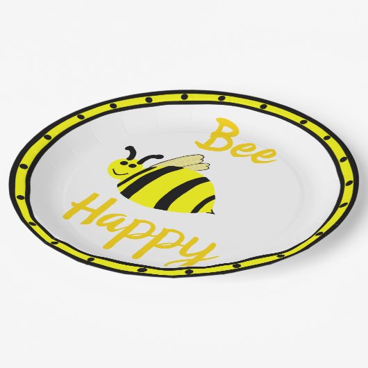 Assiettes En Carton Abeille Joyeuse Bumble Jaune Bee (Angle)