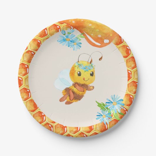 Assiettes En Carton Abeille Plaque d'anniversaire - Fille (Devant)
