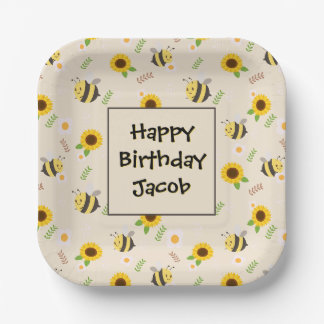 Assiettes En Carton Abeilles de miel doux Plaque de papier d'anniversa
