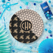 Assiettes En Carton Abeilles noires et d'or et monogramme d'abeille ro (Fête)