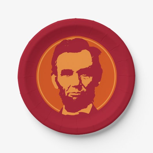 Assiettes En Carton Abraham Lincoln en Pop Art Orange & Rouge (Devant)