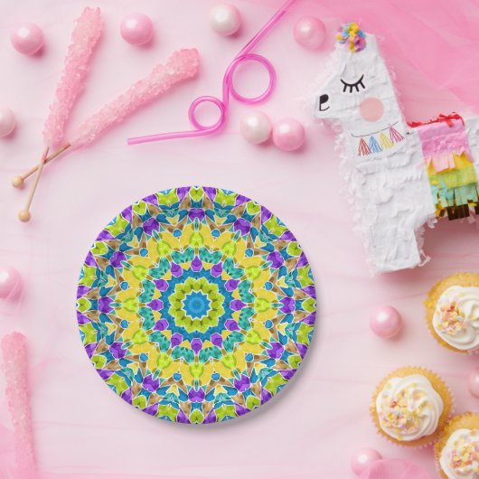 Assiettes En Carton Abstract modern mosaic kaleidoscopic (Fête)