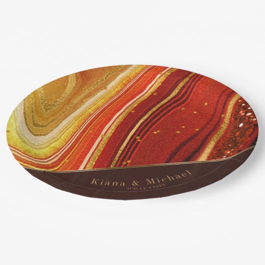 Assiettes En Carton Abstrait Agate Mariage V2 Hot Orange ID827 (Angle)