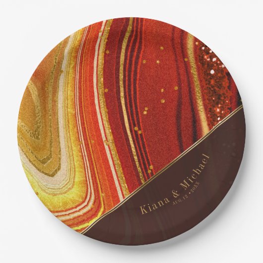 Assiettes En Carton Abstrait Agate Mariage V2 Hot Orange ID827 (Devant)