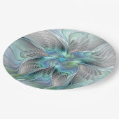 Assiettes En Carton Abstrait Bleu Vert Papillon Imaginaire Fractal Art (Angle)