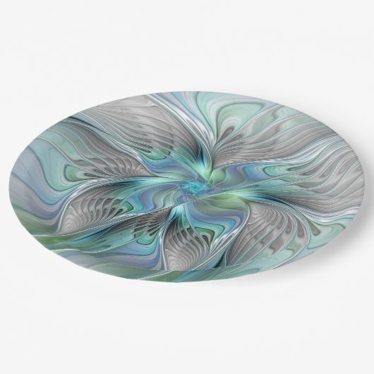 Assiettes En Carton Abstrait Bleu Vert Papillon Imaginaire Fractal Art (Angle)