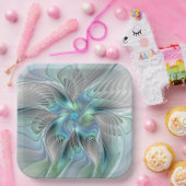 Assiettes En Carton Abstrait Bleu Vert Papillon Imaginaire Fractal Art (Fête)