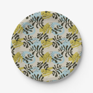 Assiettes En Carton Abstrait Botanique Bohème Pastel Vert Bleu