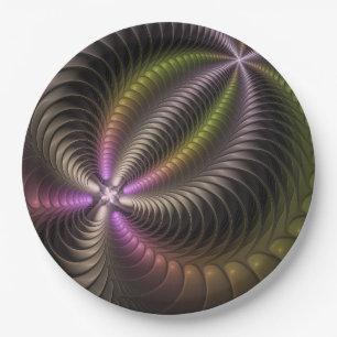 Assiettes En Carton Abstrait brillant Trippy coloré 3D Fractal Art