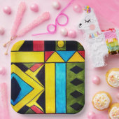 Assiettes En Carton Abstrait de couleurs africaines en triangles et Ca (Fête)