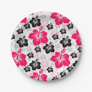 Assiettes En Carton Abstrait Floral Rouge Noir Blanc