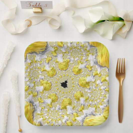 Assiettes En Carton Abstrait Gold Fractal (Mariage)