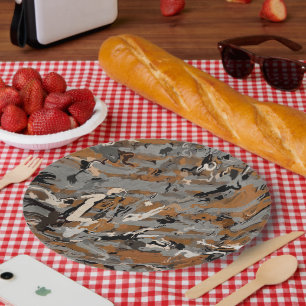 Assiettes En Carton Abstrait gris, noir et caramel