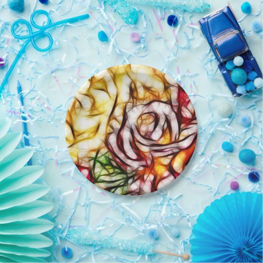 Assiettes En Carton Abstrait Jaune Rose Lumière Artistique Floral Glow (Fête)