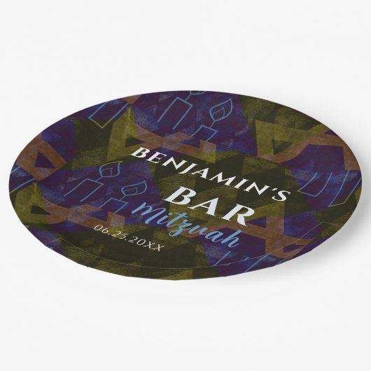 Assiettes En Carton Abstrait moderne Blue Bar Mitzvah Bold (Angle)