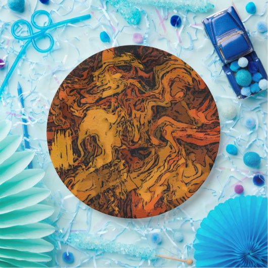 Assiettes En Carton Abstrait orange, jaune et noir (Fête)