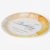 Assiettes En Carton Abstrait Pastel Jaune Orange Quel Âge Anniversaire (Angle)