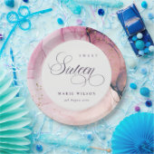 Assiettes En Carton Abstrait Pastel rose violet marine douce 16 Annive (Fête)