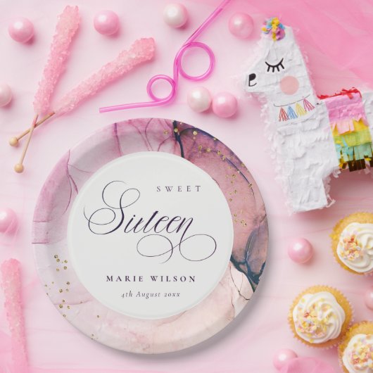 Assiettes En Carton Abstrait Pastel rose violet marine douce 16 Annive (Fête)