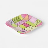 Assiettes En Carton Abstrait patchwork rose et vert citron (Angulaire)
