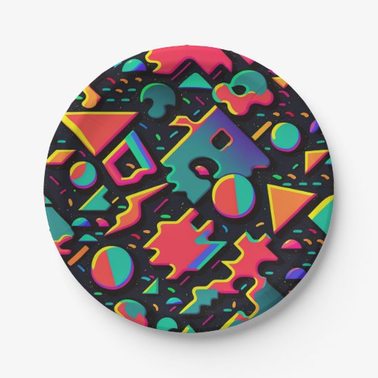 Assiettes En Carton Abstrait Retro 80s 90s Theme Party Plaques (Devant)
