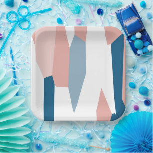 Assiettes En Carton Abstrait rose bleu et blanc