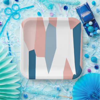 Assiettes En Carton Abstrait rose bleu et blanc