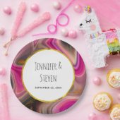 Assiettes En Carton Abstrait rose et noir avec Mariage à perles d'or (Fête)