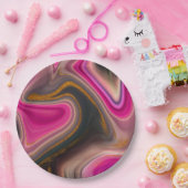 Assiettes En Carton Abstrait rose et noir avec perruques d'or (Fête)