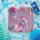 Assiettes En Carton Abstrait rose pourpre spirale fractale (Fête)