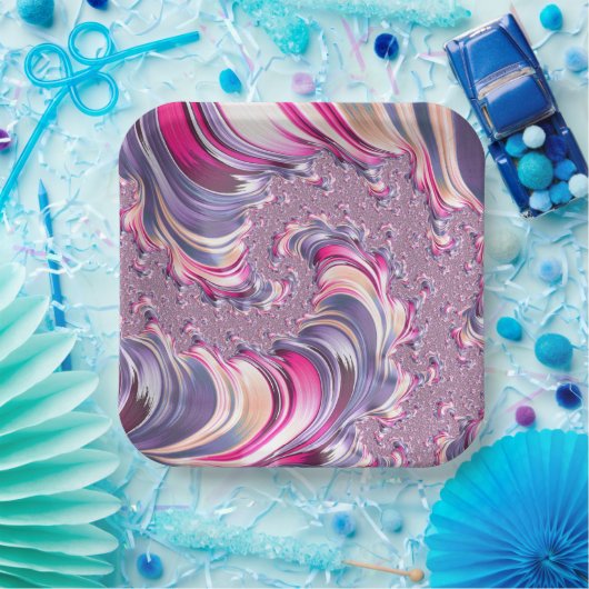 Assiettes En Carton Abstrait rose pourpre spirale fractale (Fête)